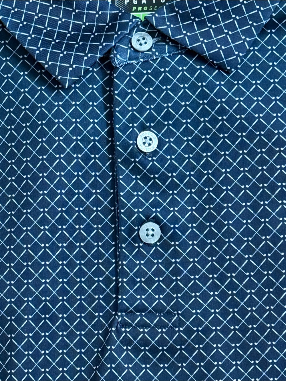 PGA Tour Men’s Short Sleeve  Navy Polo with White Diamond Print